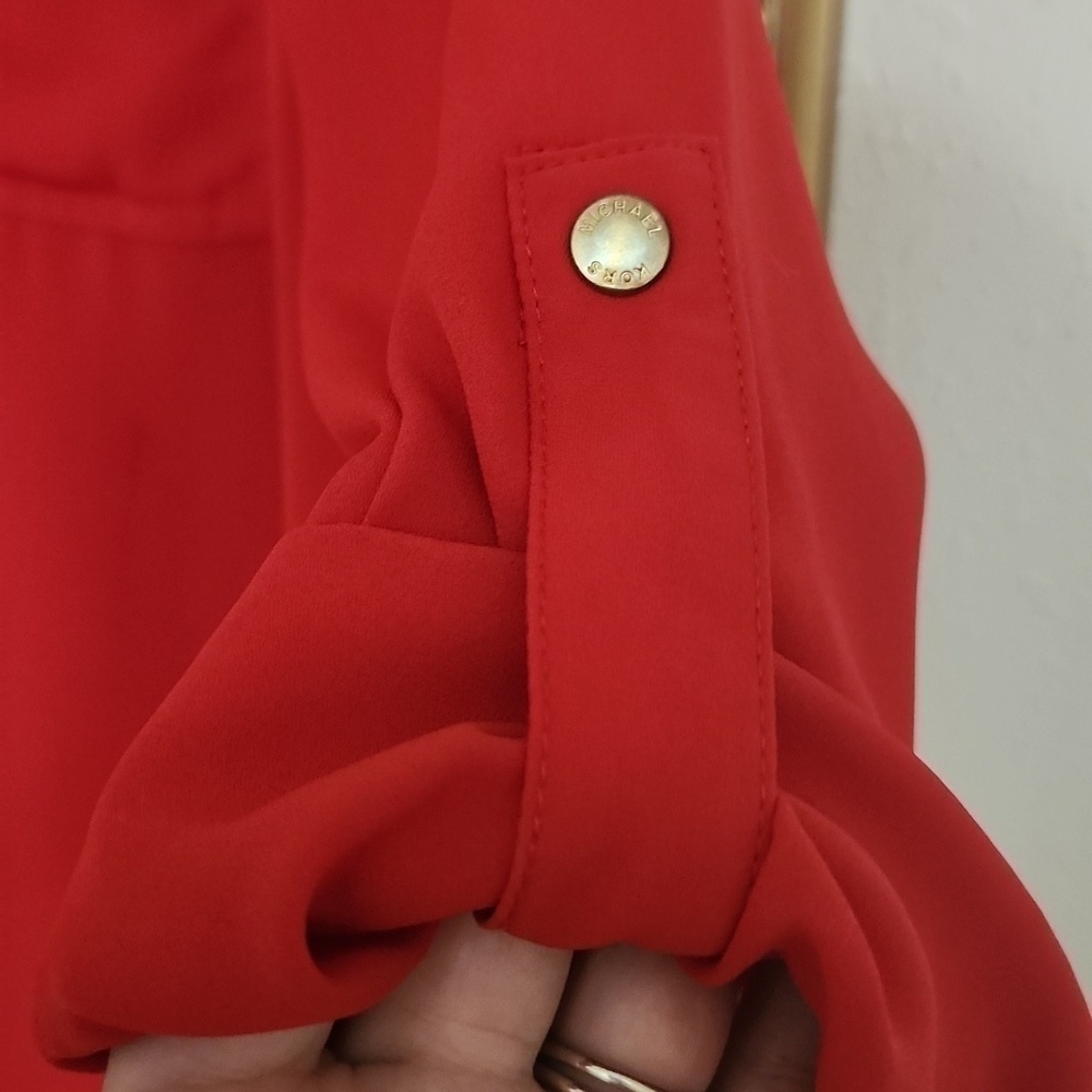 2for$10 Michael Kors Red Blouse Tunic Zipper Front Career Work Elegant Party - Picture 3 of 9